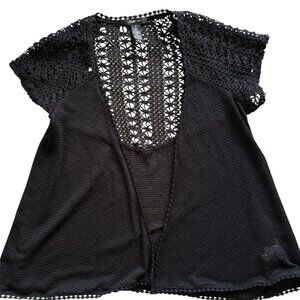 🔥 4 for $20 DEAL 🔥 Style & Co Black Open Knit Crochet Cardigan Shrug Size M